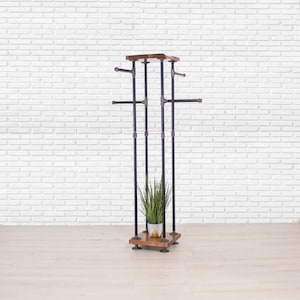 Industrial Pipe Clothing Rack Cedar Wood Shelf Walkaround Clothing Display 4 Way Clothes Display Tradeshow Clothing Rack Display image 3