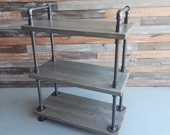 Industrial Style Bar Cart with Pipe and Rustic Wood Shelves