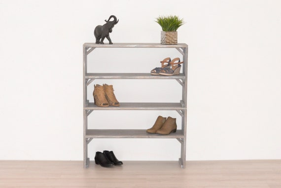 Weathered Wood Shoe Storage Bench Entryway Shoe Storage Rack Etsy