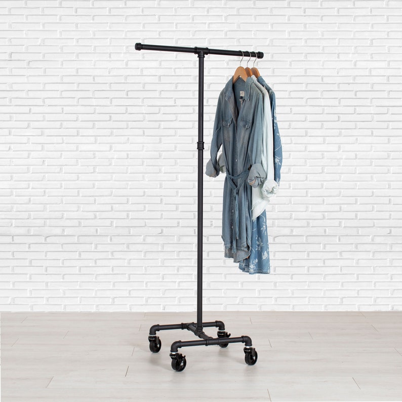 Industrial Style Rolling Clothing Rack 2 Way Black Pipe Etsy