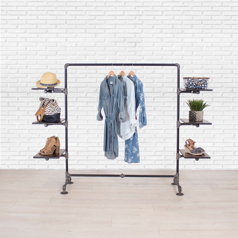 Clothing Rack Industrial Pipe Clothing Rack With Wood Etsy