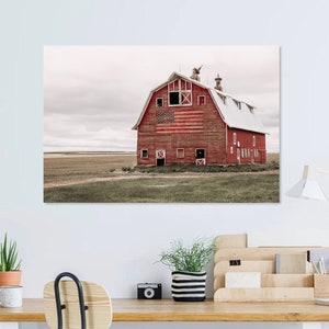 American Flag Wall Art Canvas of Old Red Barn With United - Etsy