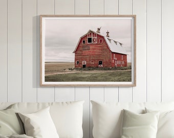 American flag wall art canvas of old red barn with United States flag, patriotic and rustic barn print, Americana wall decor, USA flag