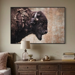 Bison Wall Art - Buffalo Painting - American Bison Canvas Art - Buffalo Photography - Western Office Decor - Buffalo Canvas Print Native