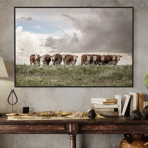 Hereford Cow Art Canvas - Western Home Decor Hereford Cow Print - Cow Wall Art for Country Kitchen Dining Room Decor - Ranch Home Wall Art