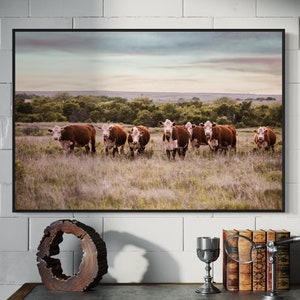 Ranch House Decor - Hereford Cow Canvas - Cattle Photo Print - Western Decor Framed Cow Art - Hereford Cattle Photography - Cow Art