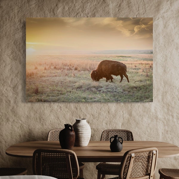 Buffalo Picture - Bison Wall Art - Buffalo Canvas Print - Western Office Decor - Large Bison Art Canvas - Oklahoma Buffalo Photography