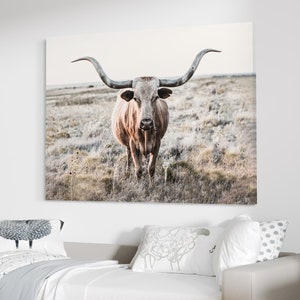 Southwestern Decor Longhorn Wall Art - Western Living Room - Farmhouse Kitchen Wall Decor - Southwest Office Art - Western Home Decor Cattle