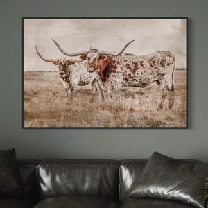 Longhorn Canvas Print - Longhorn Wall Art - Western Home Decor Rustic Cow Photo - Farmhouse Aesthetic - Western Office Decor Longhorn Print