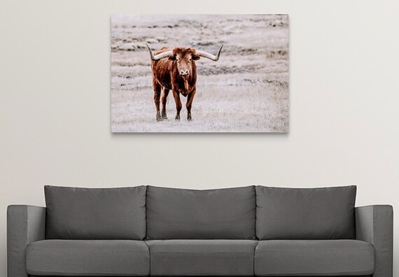 Red Longhorn Cow Canvas Or Photo Print Western Home Decor Cow Etsy