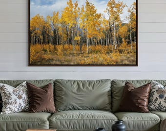 Aspen Tree Wall Art - Scenic Fall Decor - Colorful Colorado Rocky Mountain Landscape Canvas Print - Large Yellow Aspen Tree Photography