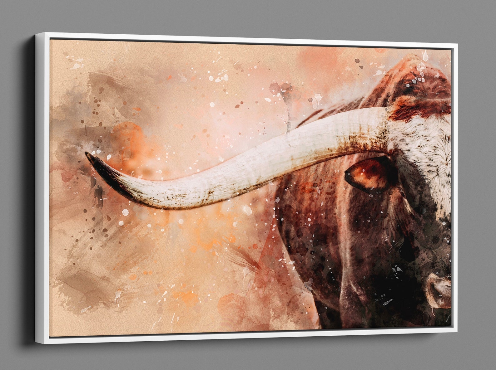 Watercolor Longhorn Bull Canvas Art Print Modern Western Cow Etsy