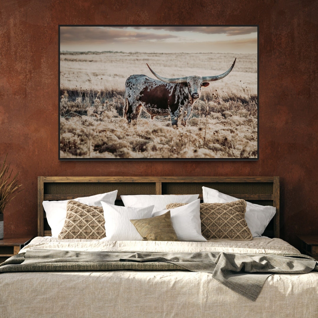 Large Western Art Texas Longhorn Canvas Print Longhorn Wall Art Western