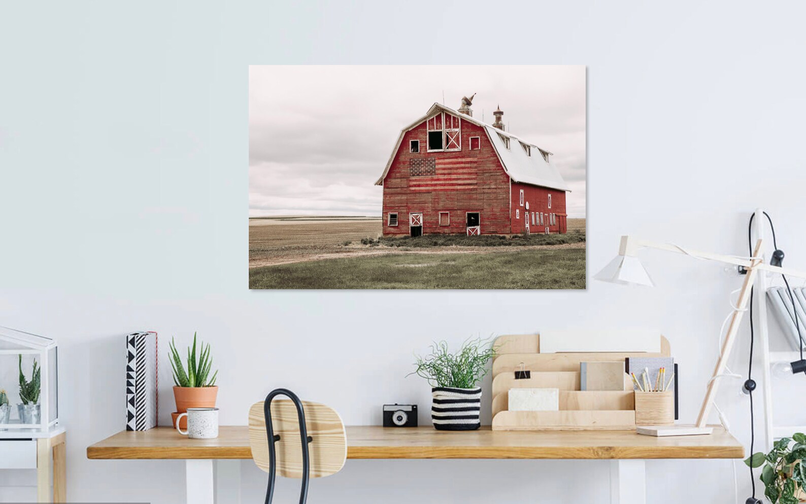 American flag wall art canvas of old red barn with United | Etsy