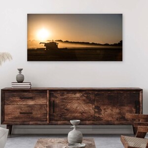 Farm Wall Art Panorama - Oklahoma Wheat Harvest Print - Farm Decor Canvas Wall Art - John Deere Combine Photo - Oversize Farmhouse Canvas image 3