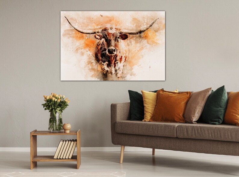 Longhorn Wall Art Watercolor Longhorn Canvas Art Print Etsy