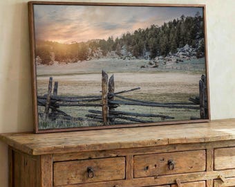 Large Rustic Wall Art - Colorado Scenic Canvas Print - Old Split Rail Fence Photo