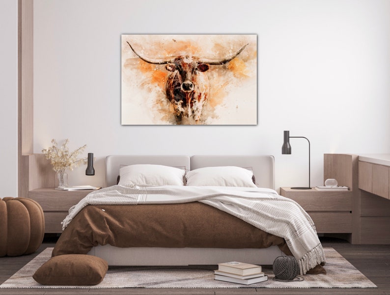 Longhorn Wall Art Watercolor Longhorn Canvas Art Print Etsy