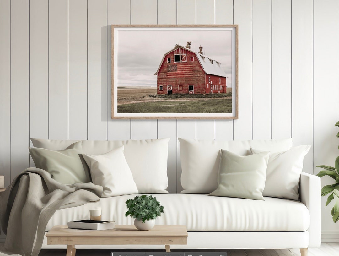 American Flag Wall Art Canvas of Old Red Barn With United States Flag ...