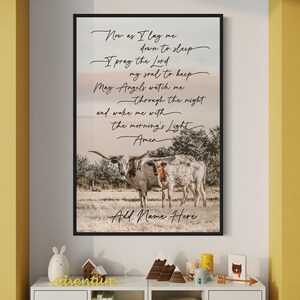 Customized Western Nursery Longhorn Canvas Wall Art - Bedtime Prayer - Western Baby Shower Gift - Toddler Bedroom Cowboy Baby Name Sign