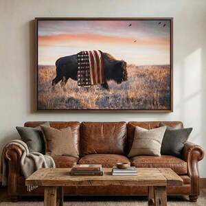 Patriotic Wall Art Bison Canvas Print - American Buffalo USA Flag Canvas - Bison Wall Art - Western Decor Framed Patriotic Art Made in USA image 4