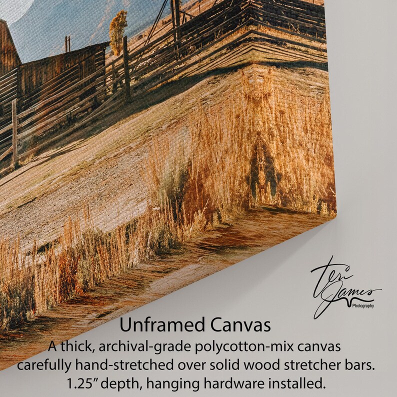 The image is an unframed canvas painting depicting a rural landscape with a wooden structure, possibly a barn or shed, surrounded by tall grasses and a dirt path.