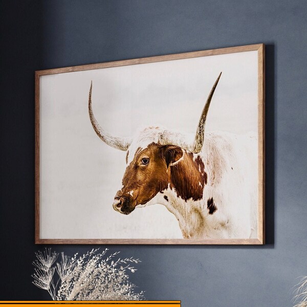 Modern Western Art - Large Longhorn Wall Art - Western Decor Canvas - Living Room Decor - Fireplace Mantle Art - Large Western Sepia Canvas