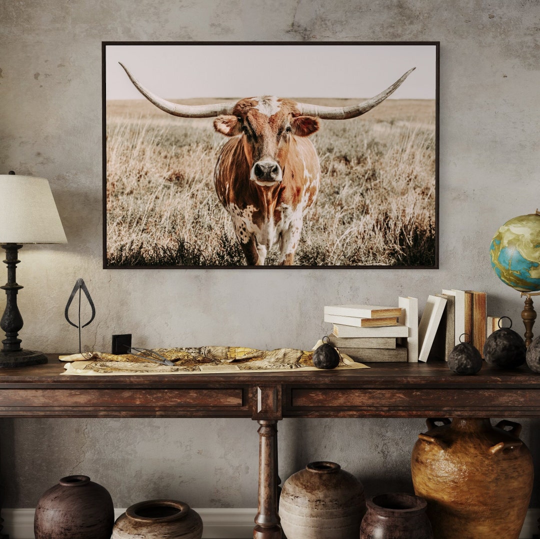 Texas Decor Longhorn Wall Art - Longhorn Cow Canvas - Western Living