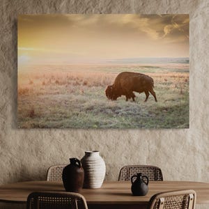 Buffalo Picture - Bison Wall Art - Buffalo Canvas Print - Western Office Decor - Large Bison Art Wrapped Canvas - Oklahoma Buffalo Photo