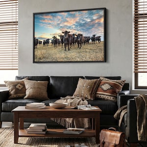 Western Wall Art Black Angus Canvas - Large Cow Photo Print - Oversized Cattle Wall Art - Large Wrapped Canvas for Western Home Decor