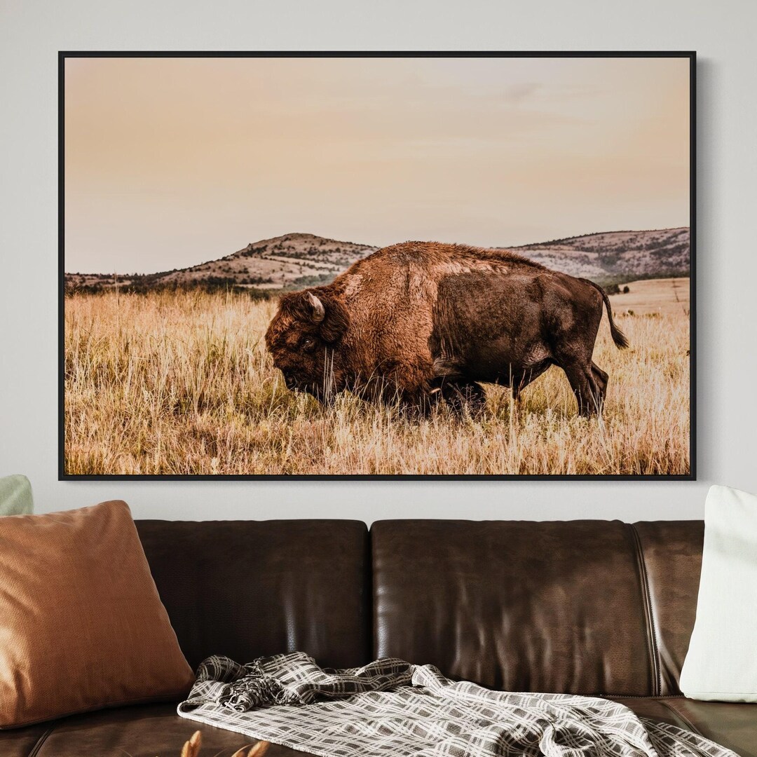 Large Bison Wall Art - Buffalo Canvas Print - Western Office Decor ...