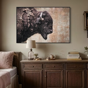 Luxury Western Canvas Art - Buffalo Decor - American Bison Print Wall Art - Western Style Home - Great Plains Prairie Giclee Canvas