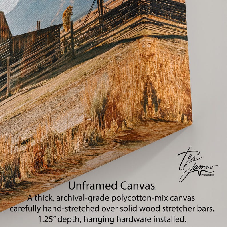 The image is an unframed canvas painting depicting a rural landscape with a wooden structure, possibly a barn or shed, surrounded by tall grasses and a dirt path.