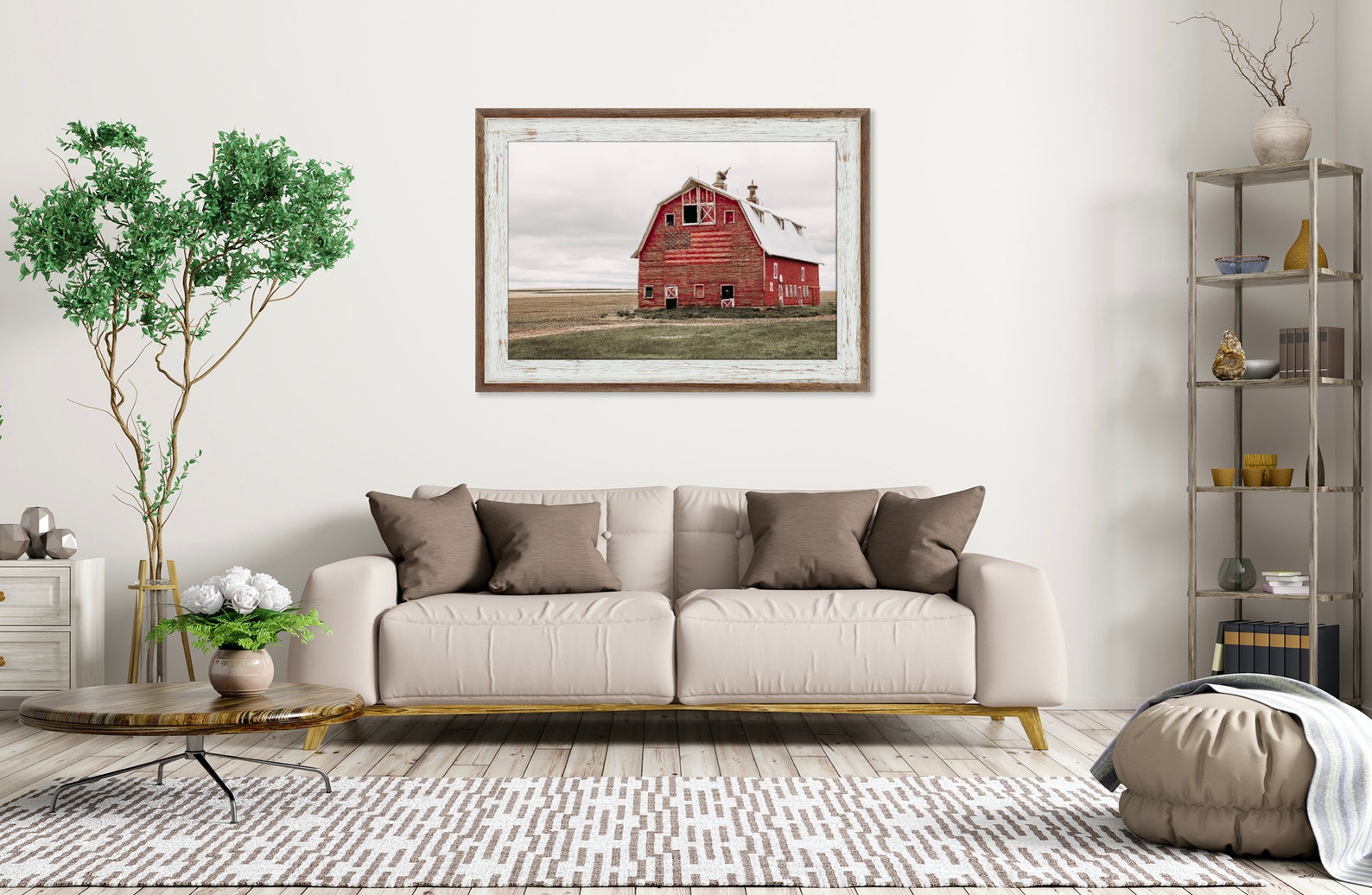 American flag wall art canvas of old red barn with United | Etsy