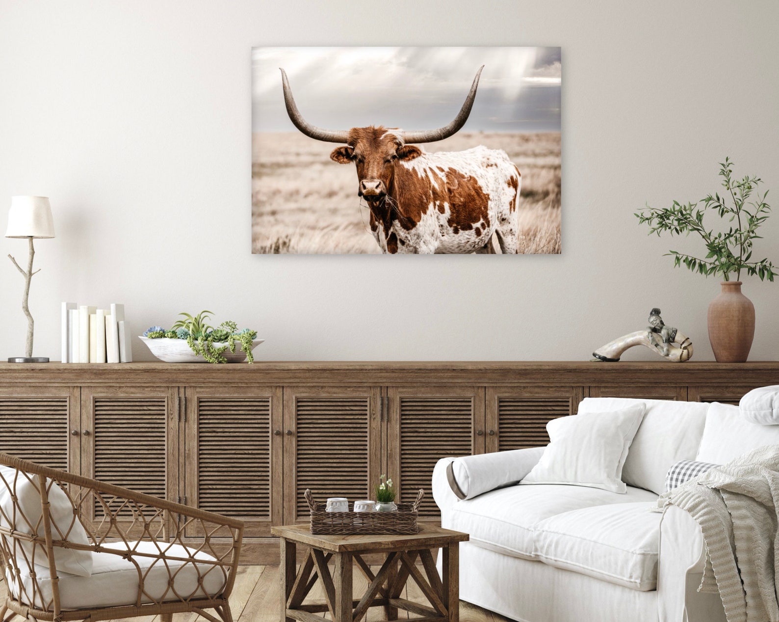 Western decor Longhorn canvas Texas longhorn cow art print or Etsy