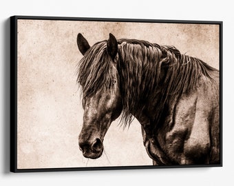 Horse art, above couch wall decor horse photo, horse wall art canvas print, modern western photo, gift for horse lover, quarter horse art