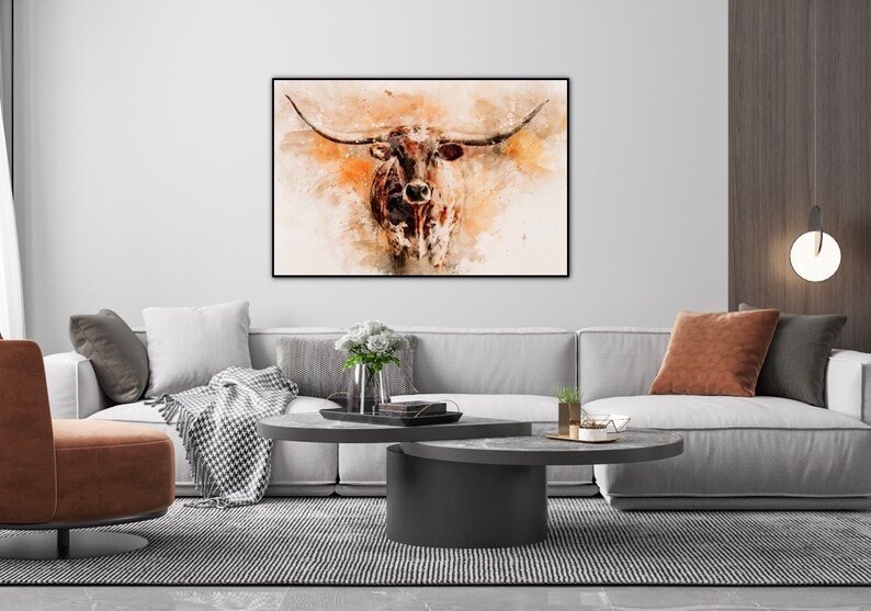 Longhorn Wall Art Watercolor Longhorn Canvas Art Print Etsy