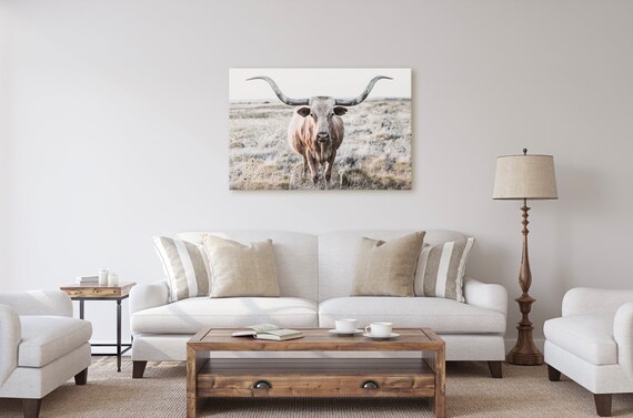 Longhorn Cow Canvas Or Photo Print Western Home Decor Cow Etsy