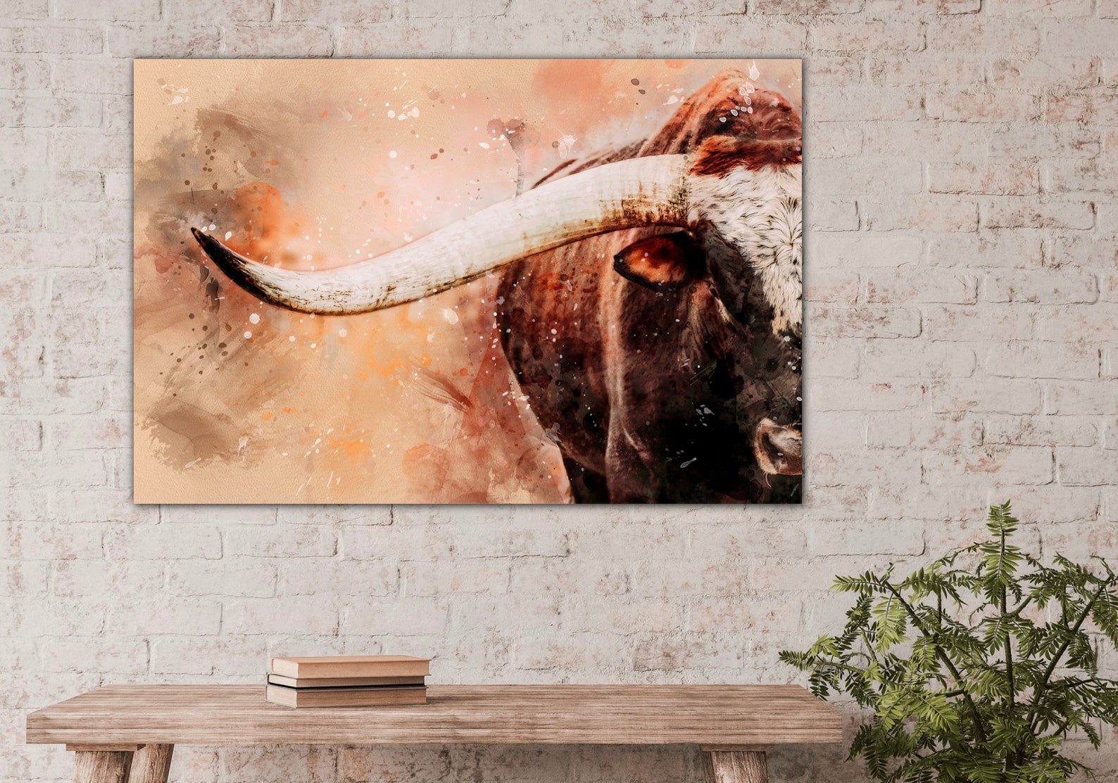 Watercolor Longhorn Bull Canvas Art Print Modern Western Cow Etsy