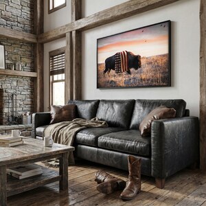 Patriotic Wall Art Bison Canvas Print - American Buffalo USA Flag Canvas - Bison Wall Art - Western Decor Framed Patriotic Art Made in USA image 3