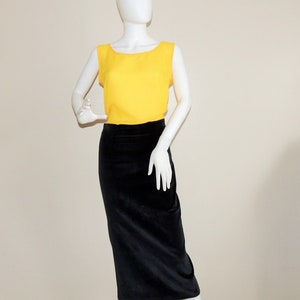 Vintage Stefanel Velvet Skirt, Black Velvet Pencil Skirt, High Waist Mid-Calf Length Skirt, Office Skirt, Slim Fit, Made in Italy