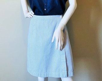 Vintage Summer Skort, Blue & White Stripes 2-in-1 Skirt Shorts, Beachwear, Retro '50s Style Striped Skort, Patel Summer Shorts, Size 10