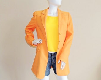 Veste HERMÈS vintage, Manteau Rétro Orange Clair, Veste Designer Made in France Taille EU 38, Veste Printemps/Automne en Laine Légère avec Poches