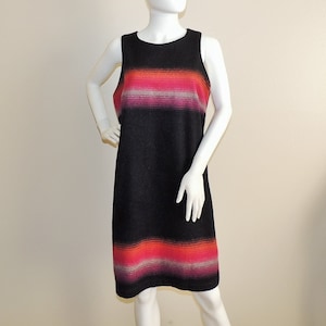 Vintage Colorblock Dress, Black Pink & Orange Mod Dress, Knee Length Sleeveless Dress, Wool Blend Fall/Winter/Spring Blanket Dress