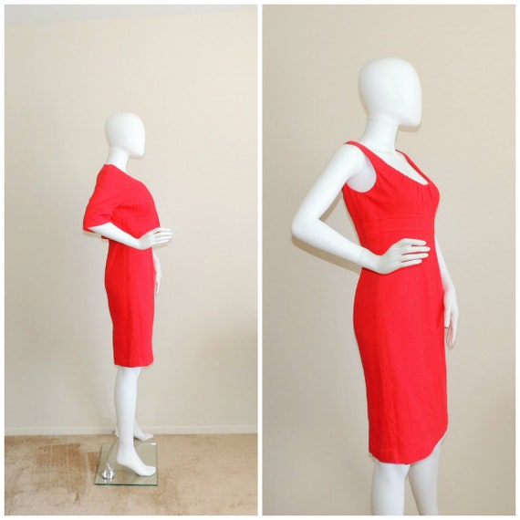 Vintage Red Textured Cotton Dress Suit, Dress & B… - image 7