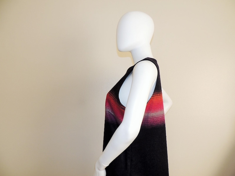 Vintage Wool Blend Blanket Dress Knee Length Sleeveless Fall Winter Dress Colorblock Dress Black Pink /& Orange Mod Dress