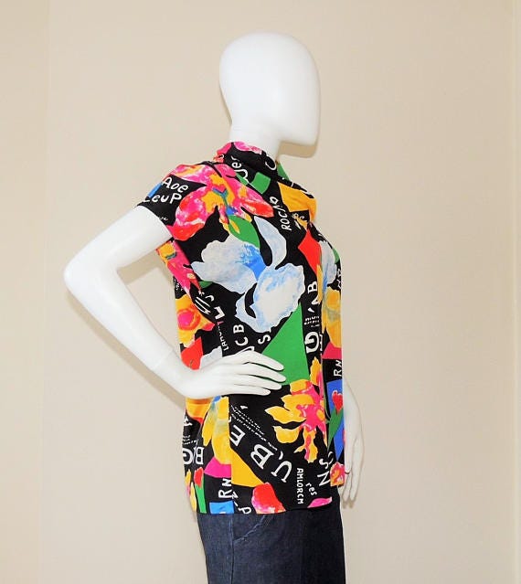 80's Bold Graphic Print Top, HARDOB Blouse, Funky… - image 2