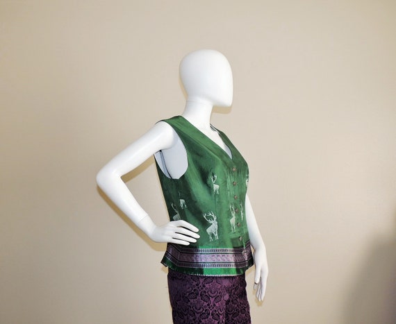 Vintage Ethnic Vest, Green Purple Jacquard Waistc… - image 3