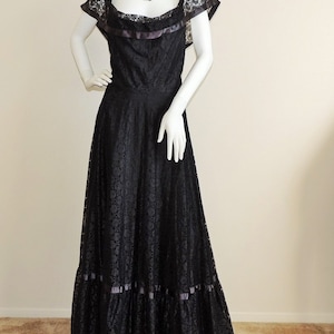 Vintage Victorian Dress, Black Lace Fit & Flare Gown, Black Widow Costume Dress, Cosplay Dress, Floor Length Off Shoulders Lace Maxi Dress image 4