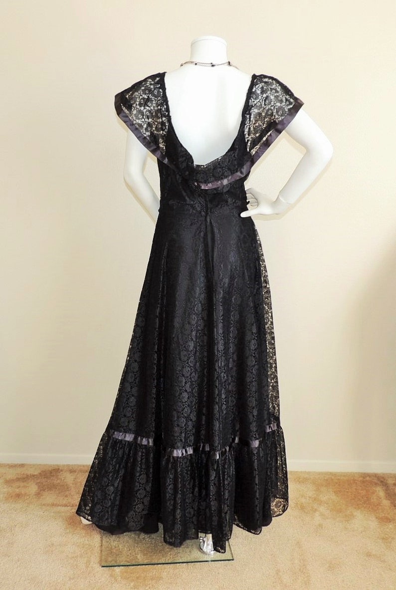 Vintage Victorian Dress, Black Lace Fit & Flare Gown, Black Widow Costume Dress, Cosplay Dress, Floor Length Off Shoulders Lace Maxi Dress image 6